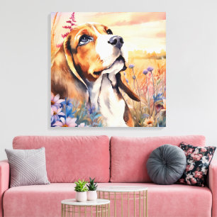 Beagle Dog Lover with Wildflower Meadow Canvas Print
