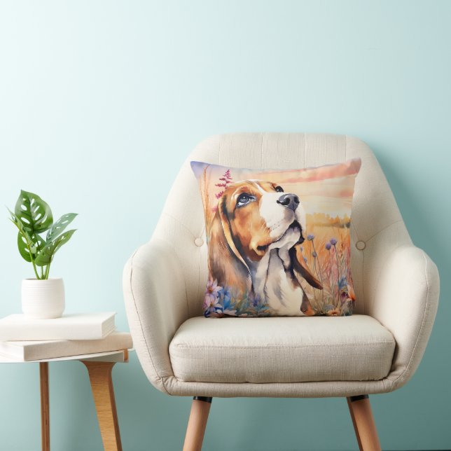 Beagle Dog Lover with Wildflower Meadow Cushion (Chair)