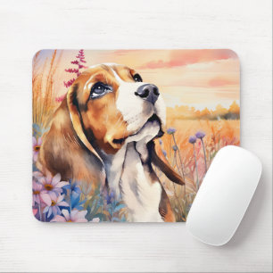 Beagle Dog Lover with Wildflower Meadow Mouse Pad