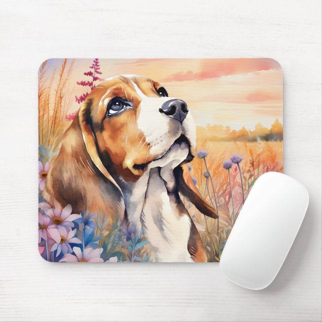 Beagle Dog Lover with Wildflower Meadow Mouse Pad (With Mouse)