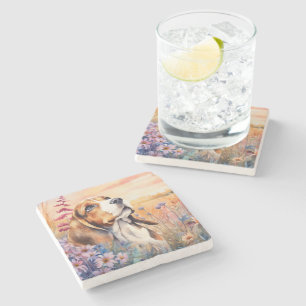 Beagle Dog Lover with Wildflower Meadow Stone Coaster