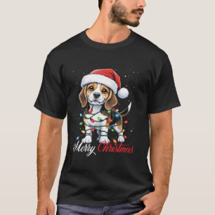 Beagle Dog Merry Christmas Lights Santa Hat Xmas S T-Shirt