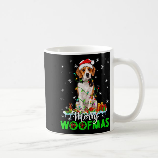 Beagle Dog Merry Woofmas Funny Xmas Lights Santa H Coffee Mug (Right)