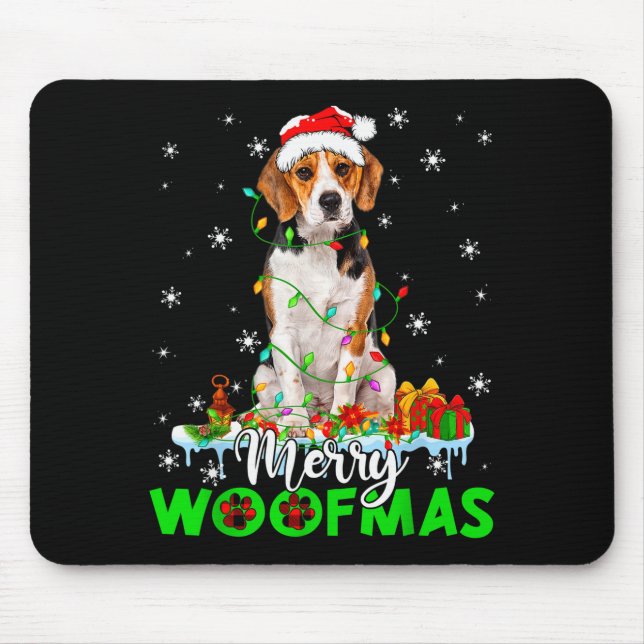Beagle Dog Merry Woofmas Funny Xmas Lights Santa H Mouse Pad (Front)