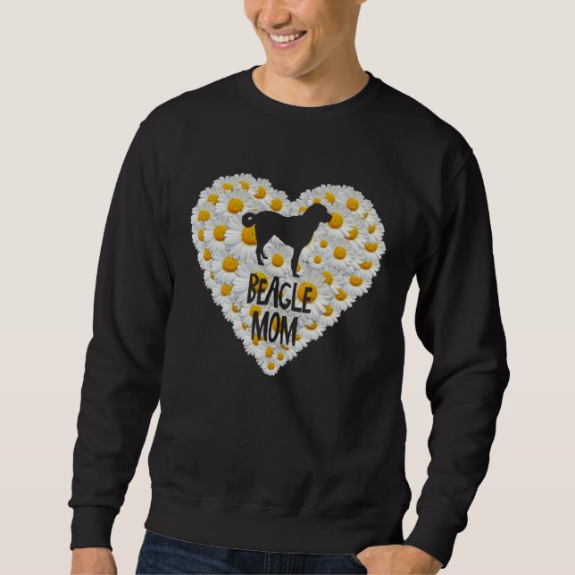 Beagle Dog Mom on Love Heart White Daisy Flowers   Sweatshirt (Front)
