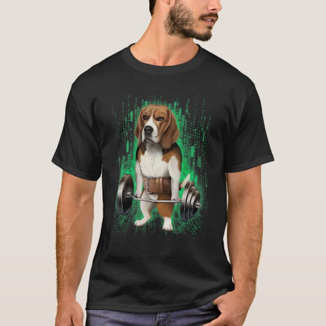 Beagle Dog Muscle Training With Barbell Shrug Bar  T-Shirt (Front)