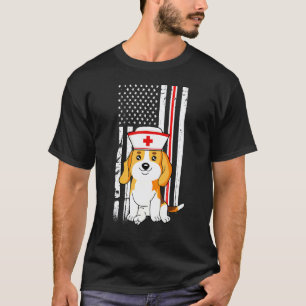 Beagle Dog Nurse American Flag Thin Red Line Appre T-Shirt