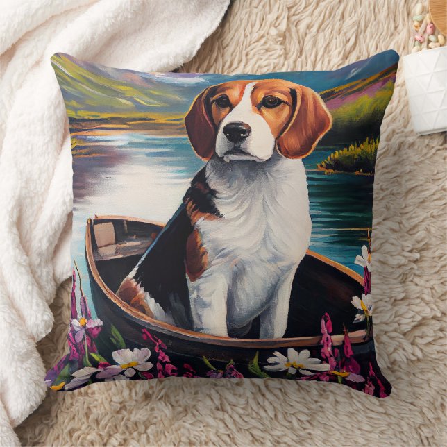 Beagle Dog on a Paddle: A Scenic Adventure  Cushion (Blanket)