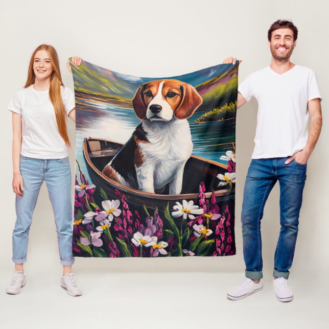 Beagle Dog on a Paddle: A Scenic Adventure Fleece Blanket (In Situ)