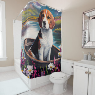 Beagle Dog on a Paddle: A Scenic Adventure Shower Curtain