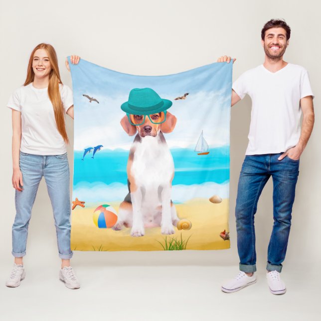 Beagle Dog On Beach Fleece Blanket (In Situ)