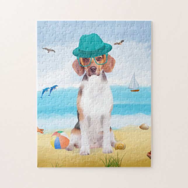 Beagle Dog on Beach  Jigsaw Puzzle (Vertical)