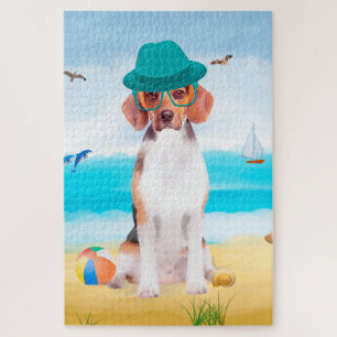 Beagle Dog On Beach Jigsaw Puzzle
