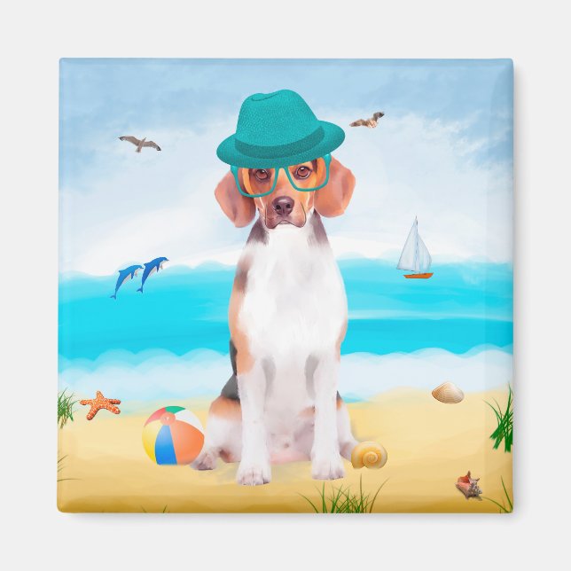 Beagle Dog On Beach Magnet (Front)