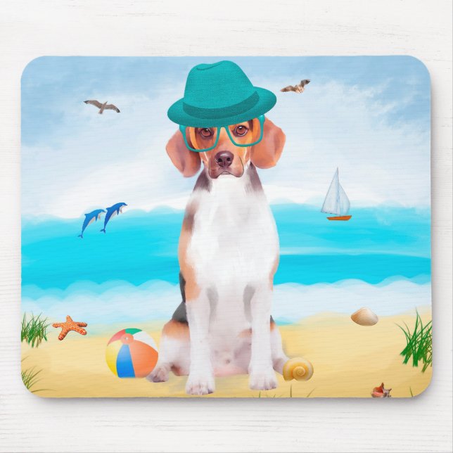 Beagle Dog On Beach Mouse Pad (Front)