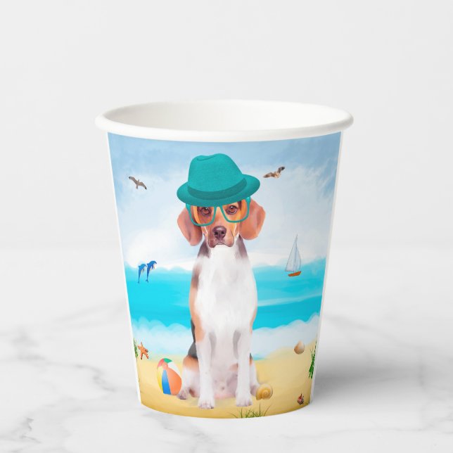 Beagle Dog On Beach Paper Cups (Front)
