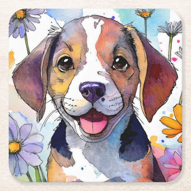 Beagle Dog Paper Coaster (Front)
