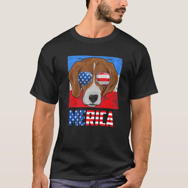 Beagle Dog Patriotic Usa 4th Of July American Flag T-Shirt (Front)