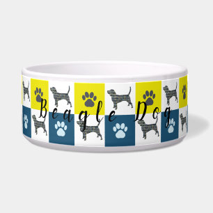 Beagle Dog & Paw Yellow & Blue Grid