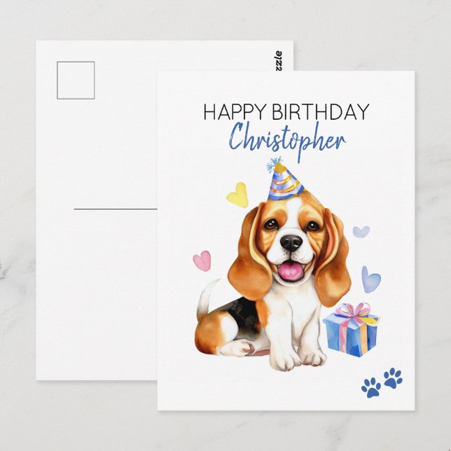 Beagle Dog Personalised Happy Birthday  Postcard (Front/Back)