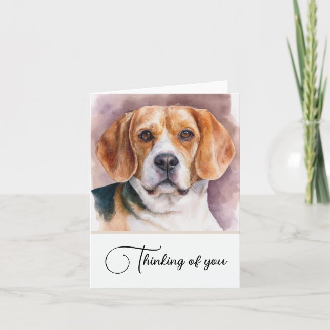 Beagle Dog Personalised Thinking Of You Note Card (Front)