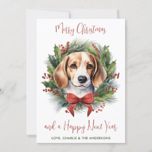 Beagle Dog Personalised Wreath Merry Christmas Holiday Card