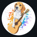 Beagle Dog Playing Acoustic Guitar Classic Round Sticker<br><div class="desc">Beagle Dog Playing Acoustic Guitar Cool Musician Guitarist Family design Gift Classic Round Sticker Classic Collection.</div>