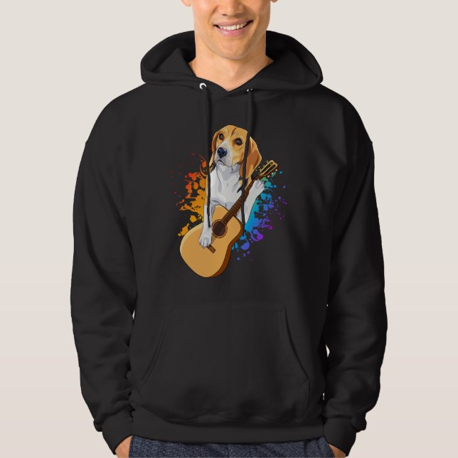 Beagle Dog Playing Acoustic Guitar Men Hoodie (Front)