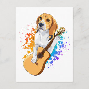 Beagle Dog Playing Acoustic Guitar Postcard