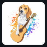 Beagle Dog Playing Acoustic Guitar Square Sticker<br><div class="desc">Beagle Dog Playing Acoustic Guitar Cool Musician Guitarist Family design Gift Square Sticker Classic Collection.</div>