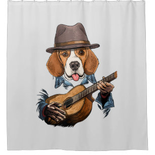 Beagle Dog Playing Guitar/ Funny Beagle Shower Curtain