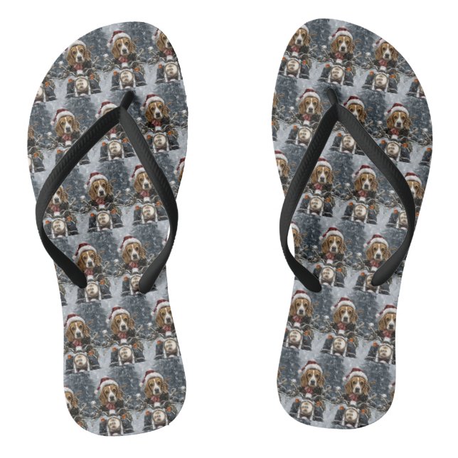 Beagle Dog Riding Motorcycle Christmas Thongs (Footbed)