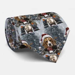 Beagle Dog Riding Motorcycle Christmas Tie