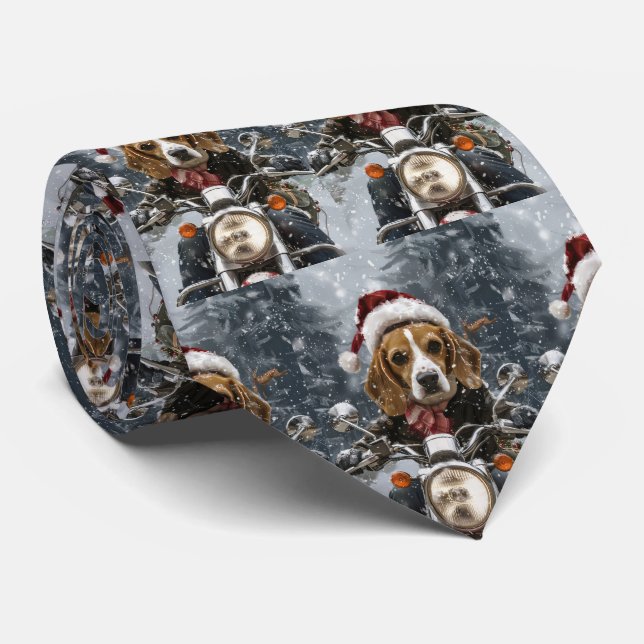 Beagle Dog Riding Motorcycle Christmas Tie (Rolled)