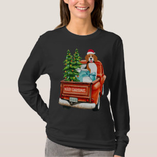 Beagle Dog Riding Red Truck Christmas T-Shirt