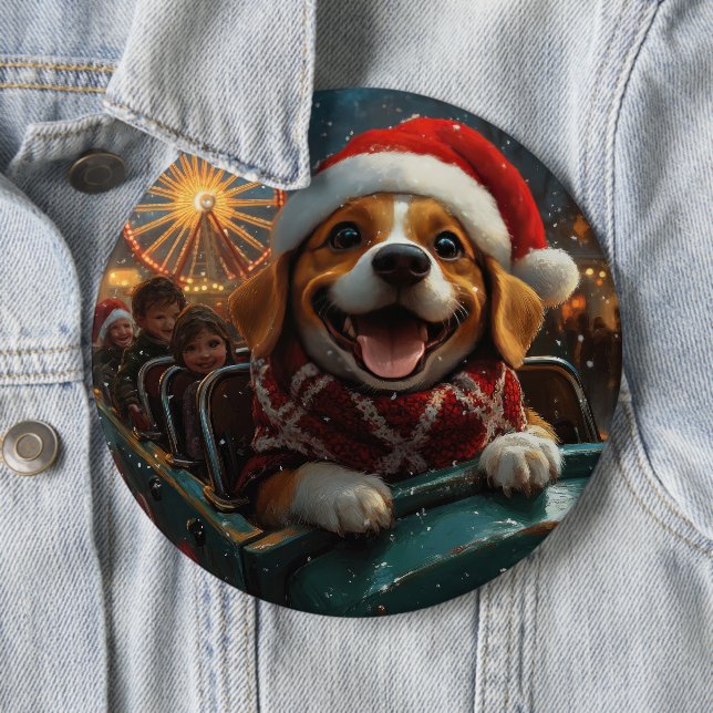 Beagle Dog Roller Coaster Christmas 6 Cm Round Badge (In Situ)