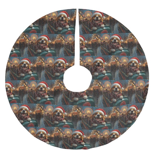 Beagle Dog Roller Coaster Christmas Brushed Polyester Tree Skirt (Front)