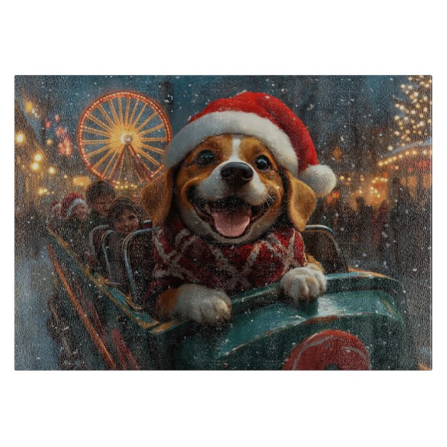 Beagle Dog Roller Coaster Christmas Cutting Board (Front)