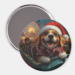 Beagle Dog Roller Coaster Christmas Magnet