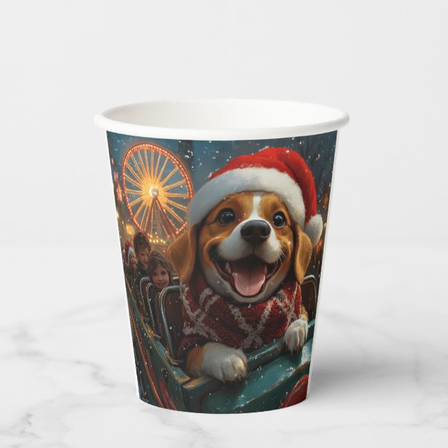 Beagle Dog Roller Coaster Christmas Paper Cups (Front)
