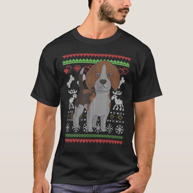Beagle Dog Santa Claus Ugly Christmas Pattern X Ma T-Shirt (Front)