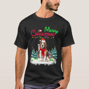 Beagle Dog Santa Hat Christmas Lights Merry Christ T-Shirt
