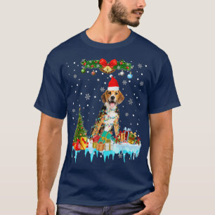 Beagle Dog Santa Hat Reindeer Christmas Lights T-Shirt