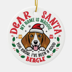Beagle Dog Santa Personalised Christmas Tree Round Ceramic Ornament