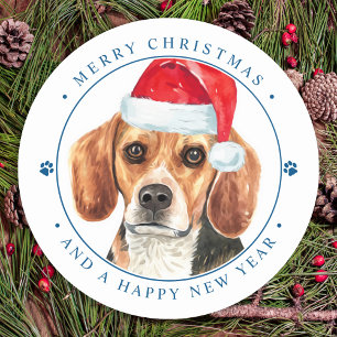 Beagle Dog Santa Personalised Merry Christmas  Classic Round Sticker