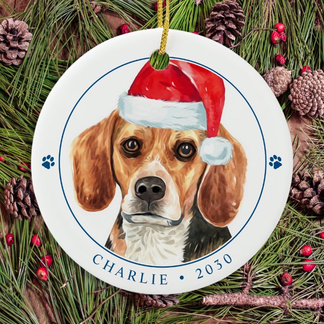 Beagle Dog Santa Personalised Simple Christmas  Ceramic Ornament (Creator Uploaded)