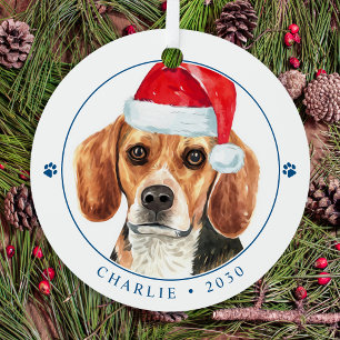 Beagle Dog Santa Personalised Simple Christmas  Metal Tree Decoration