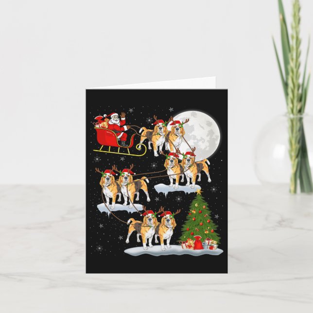 Beagle Dog Santa Sleigh Flying Funny Magical Chris Card (Front)