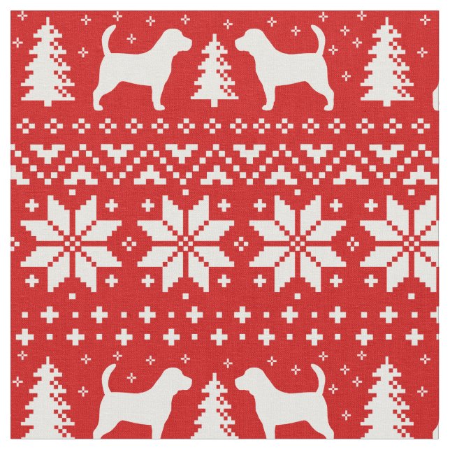 Beagle Dog Silhouettes Christmas Holiday Patterned Fabric (Close Up)