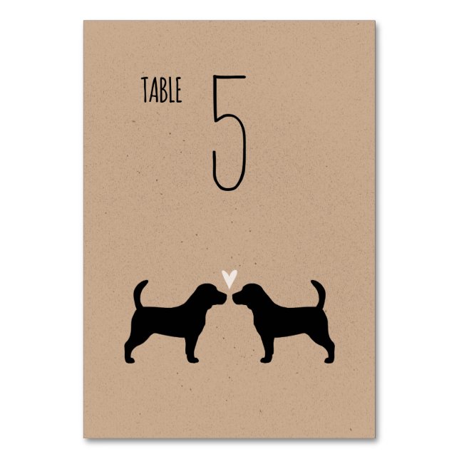 Beagle Dog Silhouettes Wedding Reception Table Number (Front)
